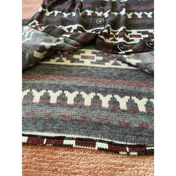 Women’s Boho Knit Mini Sleeveless Tunic Geometric Print Button Up Two Pockets - Picture 6 of 7